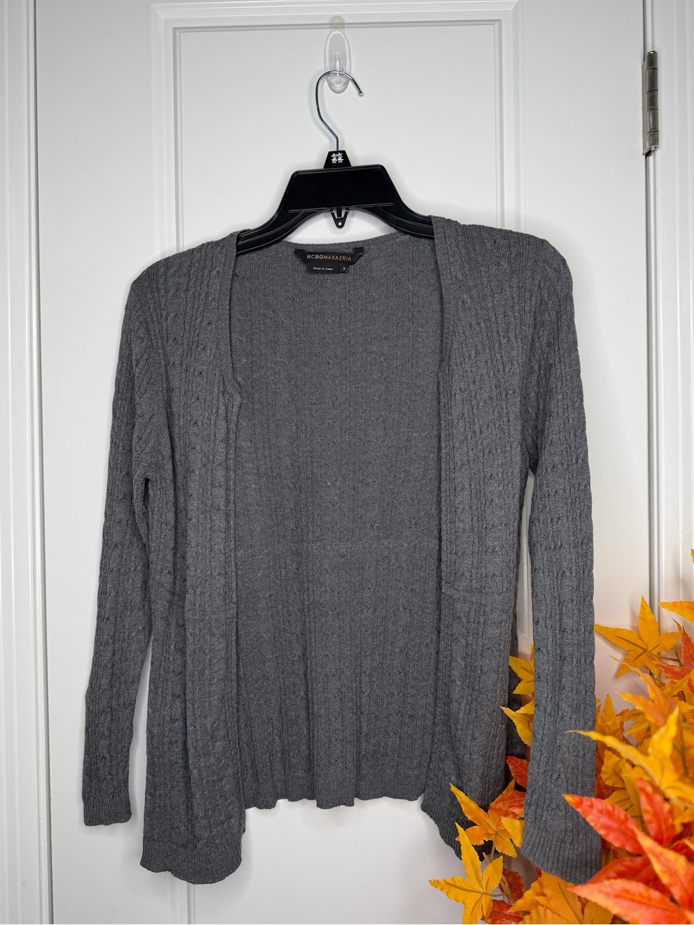 BCBGMaxAzria Gray Open-Front Cable Knit Cardigan